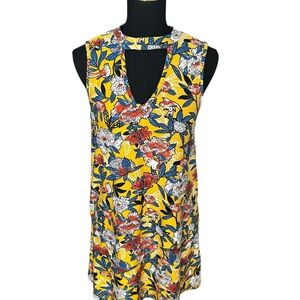 Derek Heart Yellow Floral Loose Fit Mini Dress Size Medium - Cottagecore